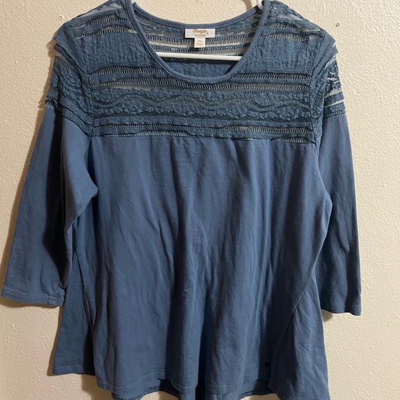 Wrangler Women's finest quality Blue Crochet Accent Blouse X-Large - Picture 1 of 5